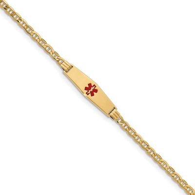 7 Inch Medical Soft Diamond Shape Red Enamel ID Bracelet 14k Gold XM558CC-7, MPN: XM558CC-7, 191101…