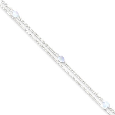 9 Inch Clear Crystal Beaded Ankle Bracelet Sterling Silver QG1391-9, MPN: QG1391-9, 191101275463