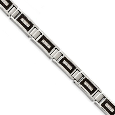Diamond CZ Black Carbon Fiber Inlay Bracelet Stainless Steel Brushed &amp; Polished SRB1795-8.75 by Chi…