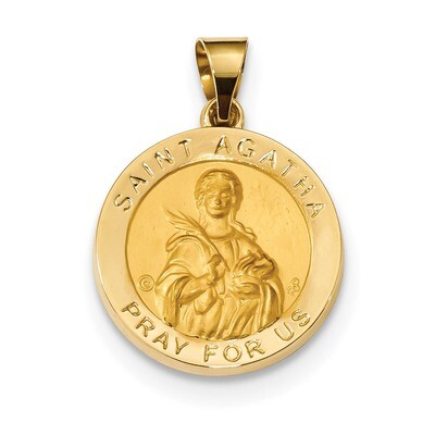 Satin Saint Agatha Hollow Medal Pendant 14k Gold Polished XR1677, MPN: XR1677, 883957966250