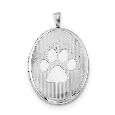 Oval Satin &amp; Polished Paw Print Locket Sterling Silver Rhodium-plated QLS715, MPN: QLS715, 19110145…