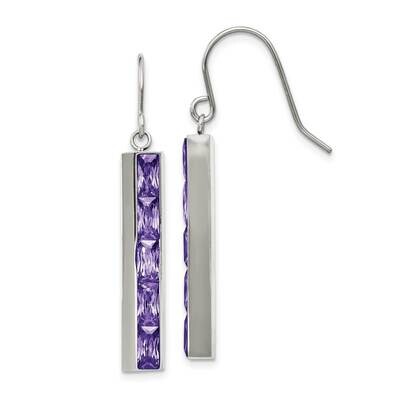 Purple Cz Shepherd Hook Earrings Stainless Steel Polished SRE1364, MPN: SRE1364,