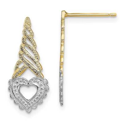 Heart On Yellow Cone Post Earrings 14k Gold Rhodium K4357, MPN: K4357, 637218049707