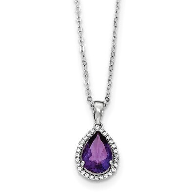 Amethyst &amp; CZ Diamond Necklace 18 Inch Sterling Silver Rhodium Polished QG4069FEB-18, MPN: QG4069FE…