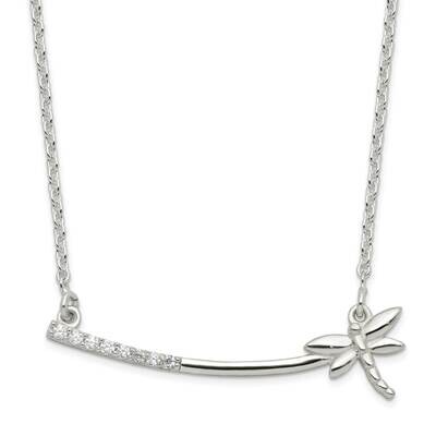 Dragonfly Bar Necklace 16 Inch Sterling Silver Cz Diamond QG6149-16, MPN: QG6149-16, 196904162606