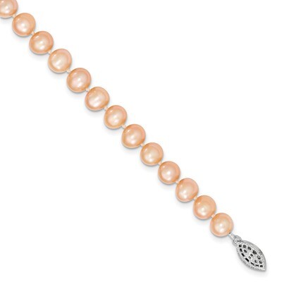 7-8mm Pink Cultured Freshwater Pearl Necklace 20 Inch Sterling Silver Rhodium-plated QH5167-20, MPN…
