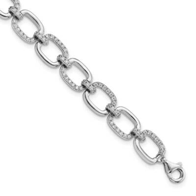 CZ Diamond Square Link 7.75 In Bracelet Sterling Silver Rhodium-Plated Polished QG5911-7.75, MPN: Q…