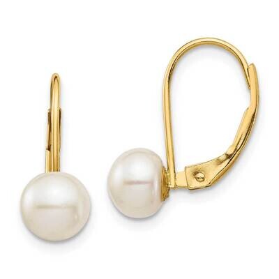 6-7mm White Button Freshwater Cultured Pearl Leverback Earrings 14k Gold XF715E, MPN: XF715E, 88395…