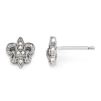 Fleur De Lis Post Earrings Sterling Silver &amp; Cubic Zirconia Polished QMP1295, MPN: QMP1295, 8867745…