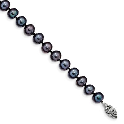 8-9mm Black Cultured Freshwater Pearl Bracelet 7.25 Inch Sterling Silver Rhodium-plated QH5156-7.25…