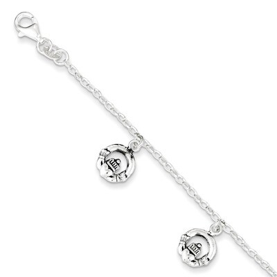 7 Inch Claddagh Bracelet Antiqued Sterling Silver QG3005-7, MPN: QG3005-7, 191101276118