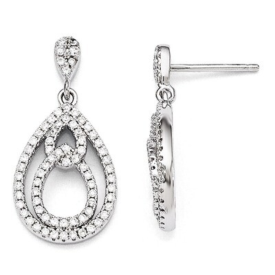 Dangle Post Earrings Sterling Silver &amp; Cubic Zirconia Polished QMP1269, MPN: QMP1269, 191101468490