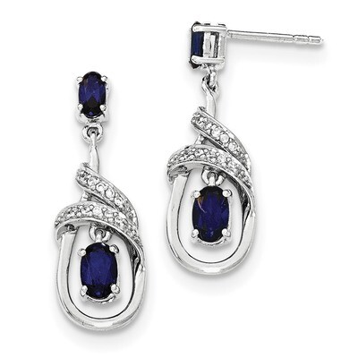 Synthetic Blue Sapphire &amp; CZ Diamond Post Earrings Sterling Silver Rhodium-plated QE12306, MPN: QE1…