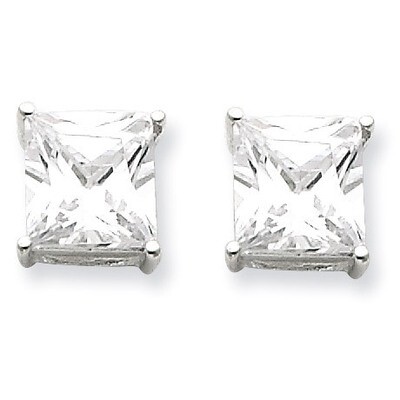 7mm Square Diamond Basket Set Stud Earrings Sterling Silver QE7507, MPN: QE7507, 191101786952