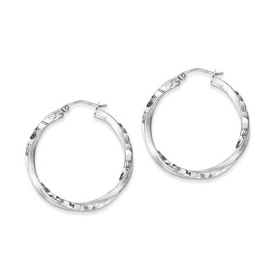 3.00mm Polished &amp; Satin Twisted Hoop Earrings Sterling Silver Rhodium-plated QE4613, MPN: QE4613, 8…