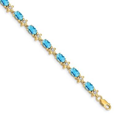Floral Diamond Blue Topaz Bracelet 14k Gold BM4495-BT-010-YA, MPN: BM4495-BT-010-YA, 883957372716