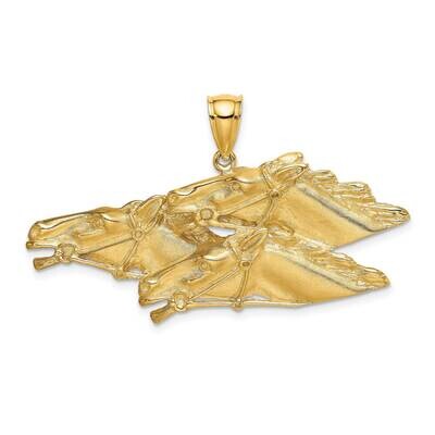 Triple Horse Head Charm 14k Gold 2-D K6534, MPN: K6534, 637218043590
