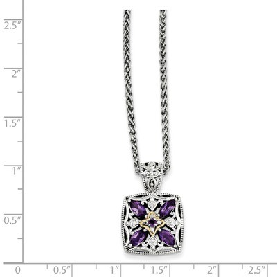 Diamond &amp; Amethyst Necklace Sterling Silver &amp; 14k Gold QTC741, MPN: QTC741, 883957367958
