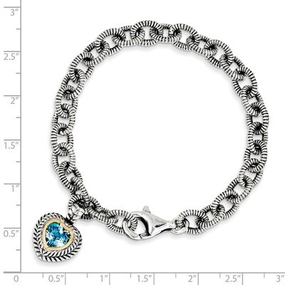 6.43 Swiss Blue Topaz 7.5 Inch Heart Bracelet Sterling Silver &amp; 14k Gold QTC395, MPN: QTC395, 88395…