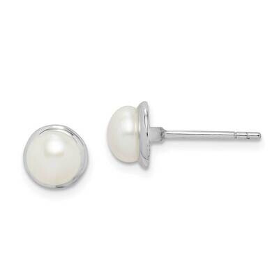 6-7mm White Button Freshwater Cultured Pearl Earrings Sterling Silver Rhodium Plated QE15178, MPN: …