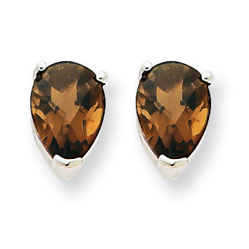7x5 Pear Smokey Quartz Earrings 14k White Gold XE80WCQ, MPN: XE80WCQ, 883957103327