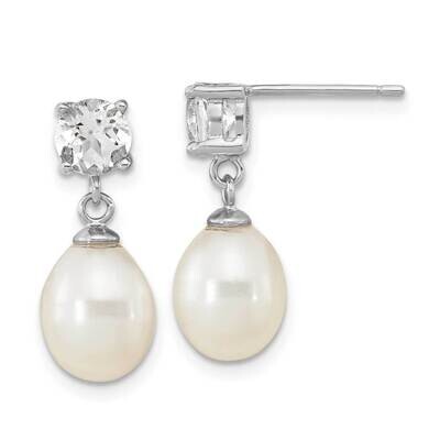 W. Topaz 7x10mm White Teardrop Fwc Pearl Earrings Sterling Silver Rhodium-Plated QE16335, MPN: QE16…