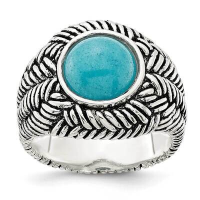 Oxidized Imitation Turquoise Ring Sterling Silver QR7340, MPN: QR7340,