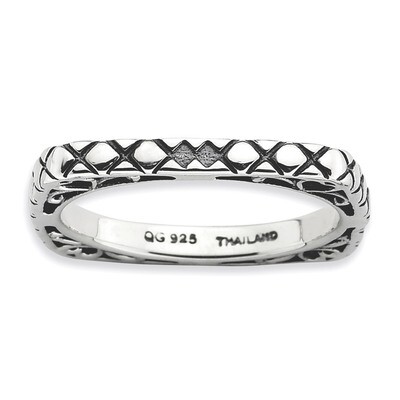 Antiqued Square Ring - Sterling Silver Polished QSK790, MPN: QSK790, 886774225654