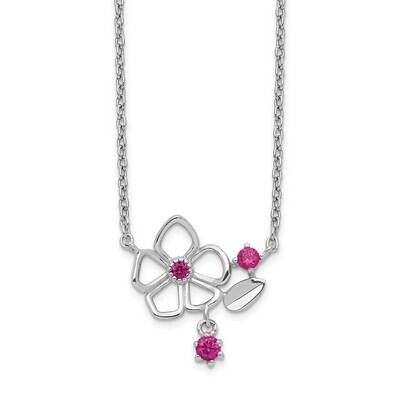 Pink CZ Diamond Flower with 2 inch Extender Necklace Sterling Silver Rhodium-plated QG5222-16, MPN:…