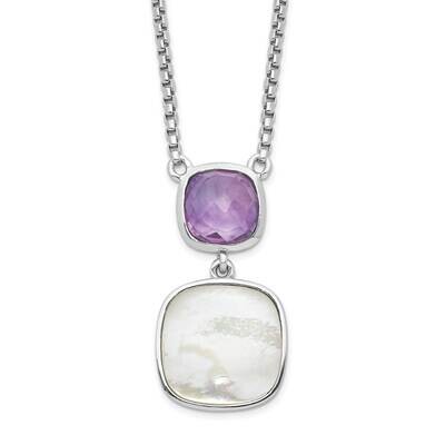 3.68Amethyst Mop with 2 In Extender Necklace 16 Inch Sterling Silver Rhodium-Plated QG6224AM-16, MP…