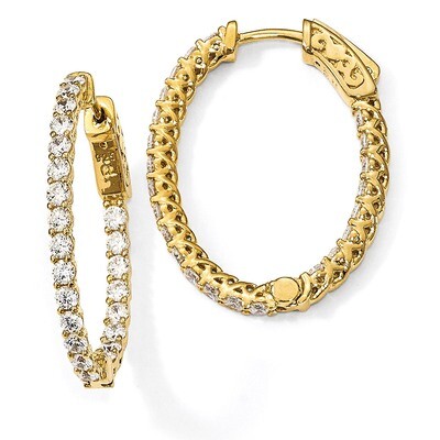 Yellow-Plated CZ In &amp; Out Oval Hoop Earrings Sterling Silver QE7578Y, MPN: QE7578Y, 886774039244