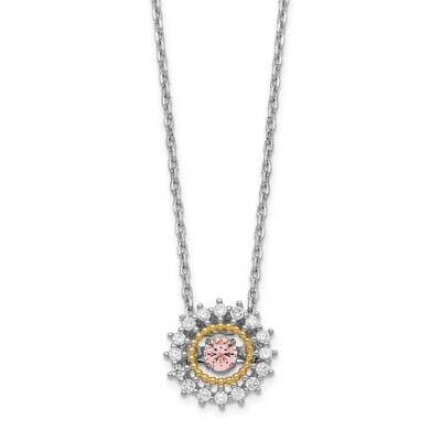 Gold-tone Vibrant Pink CZ Diamond with 2 inch ExtenderNecklace Sterling Silver Rhodium Plated QG553…