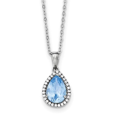 Created Aquamarine &amp; CZ Diamond Necklace 18 Inch Sterling Silver Rhodium Polished QG4069MAR-18, MPN…