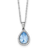 Created Aquamarine &amp; CZ Diamond Necklace 18 Inch Sterling Silver Rhodium Polished QG4069MAR-18, MPN…