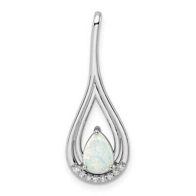 White Created Opal &amp; CZ Diamond Pendant Sterling Silver Rhodium-Plated Polished QP5670, MPN: QP5670,