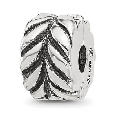 Antiqued Leaf Design Clip Bead Sterling Silver QRS4396, MPN: QRS4396,
