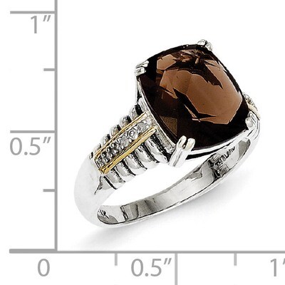 Smokey Quartz &amp; .03ct. Diamond Ring Sterling Silver &amp; 14k Gold QTC95, MPN: QTC95, 742323129401