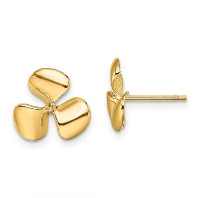 Three Blade Propeller with Center Bead Post Earrings 14k Gold Polished TE747, MPN: TE747, 637218013…