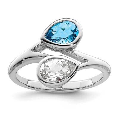 Blue &amp; White Topaz Bypass Ring Sterling Silver Rhodium-Plated Polished QR7420BT, MPN: QR7420BT,