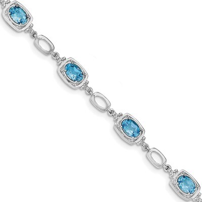 Light Swiss Blue Topaz Link Bracelet 7.5 Inch Sterling Silver Rhodium-plated QX948BT, MPN: QX948BT,…