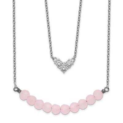 2-Strand Cz &amp; Pink Glass Bead Necklace Sterling Silver QG5463-16.5, MPN: QG5463-16.5, 886774099415