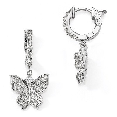 CZ Butterfly Hinged Hoop Dangle Earrings Sterling Silver Polished QE13021, MPN: QE13021, 8839578227…