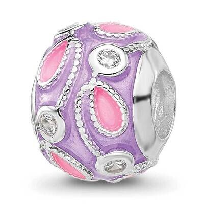 Purple Enameled and CZ Bead Sterling Silver Rhodium-plated QRS4449, MPN: QRS4449,