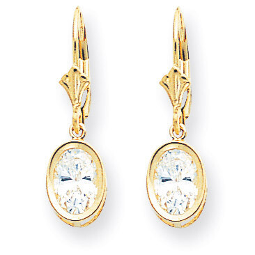 8x6mm Oval Cubic Zirconia Leverback Earrings 14k Gold XLB107CZ Diamond, MPN: XLB107CZ, 883957119137