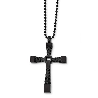 Black IP with Black Diamond CZ Moveable Cross Necklace Stainless Steel Polished SRN2291-22 by Chise…