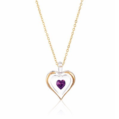 February Gold Trim Swarovski Birthstone Heart 18 inch Necklace GM9401, MPN: GM9401, 708873026447