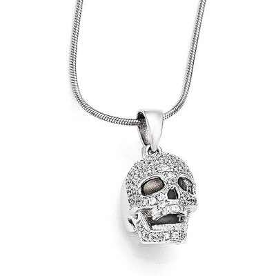 Skull Necklace Sterling Silver &amp; Cubic Zirconia Polished QMP1141-18, MPN: QMP1141-18, 191101471445