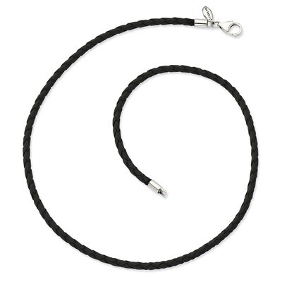 18 Inch Black Leather Bead Necklace - Sterling Silver QRS983-18, MPN: QRS983-18, 883957719313