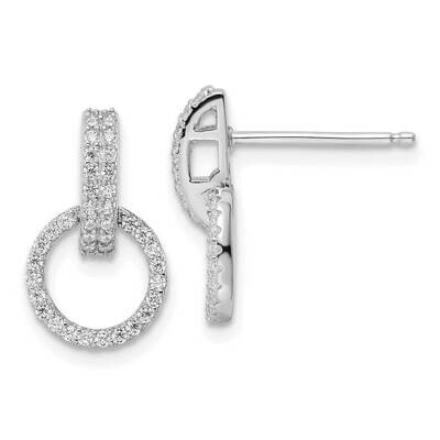 Rhodium-Plated CZ Diamond Circle Dangle Post Earrings Sterling Silver Polished QE16207, MPN: QE1620…