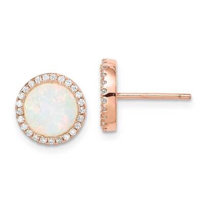 Round Created Opal CZ Diamond Halo Earrings Sterling Silver Rose-tone QE15126, MPN: QE15126, 886774…